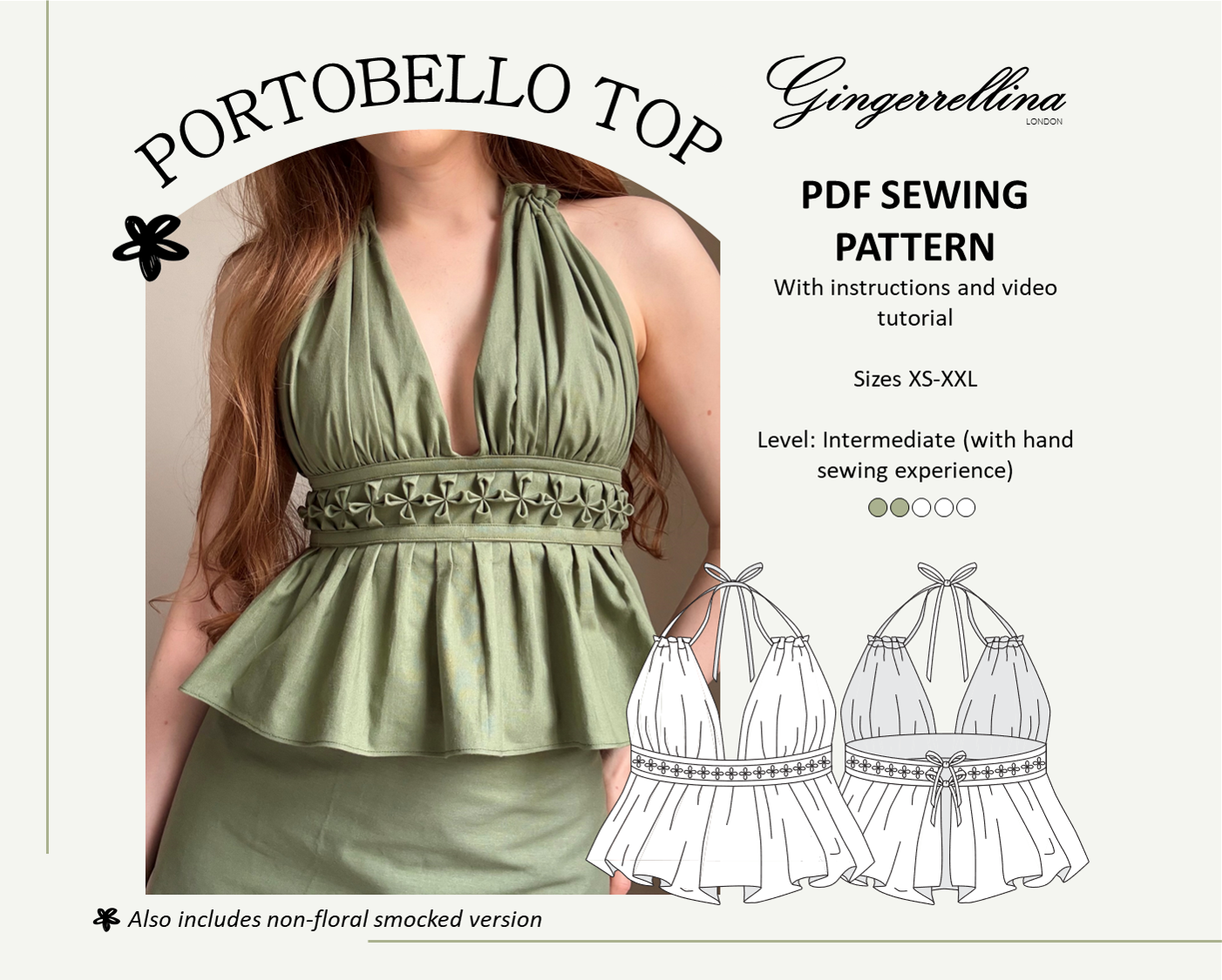 Portobello floral smocked top – PDF sewing pattern – sizes XS-XXL