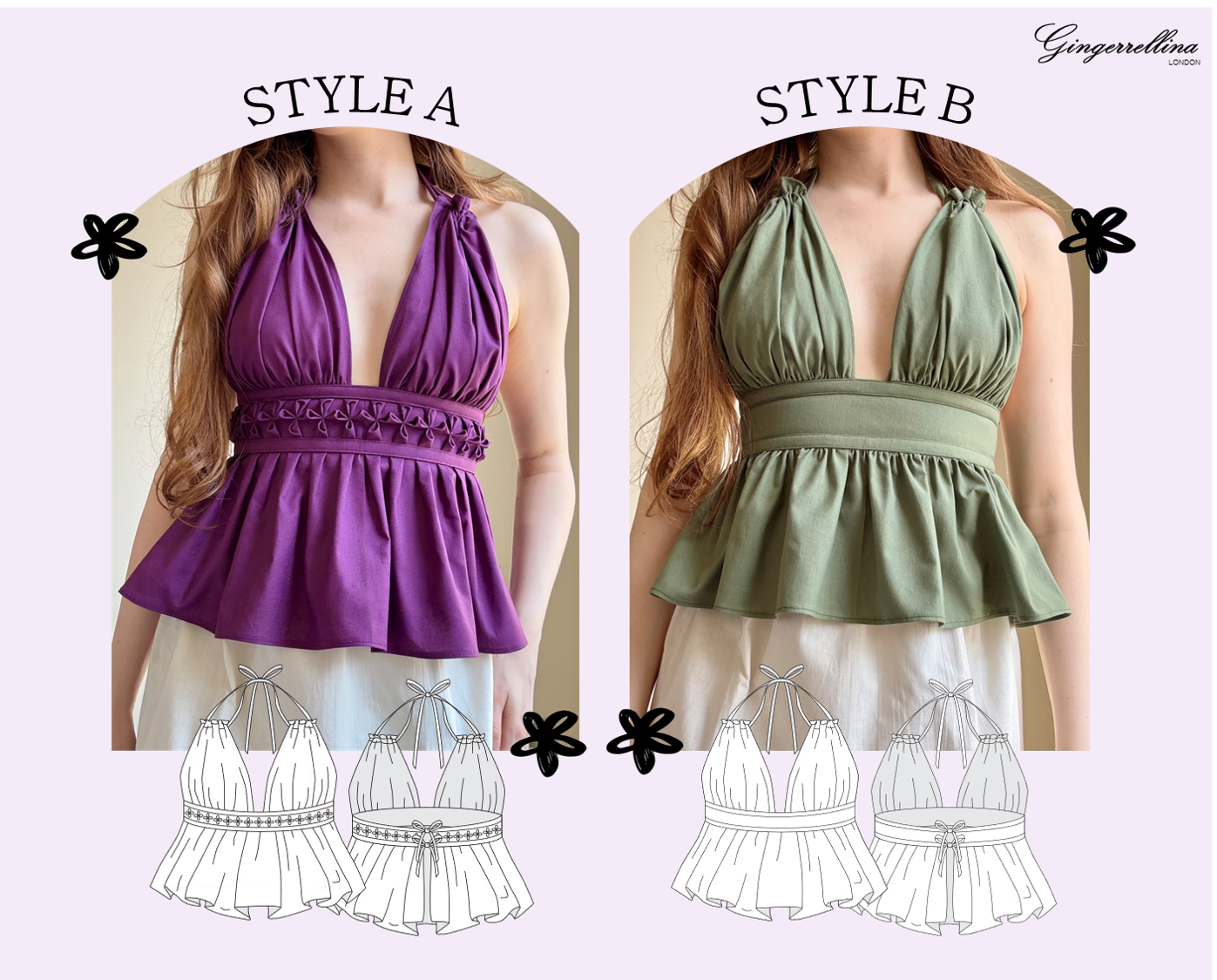 Portobello floral smocked top – PDF sewing pattern – sizes XS-XXL