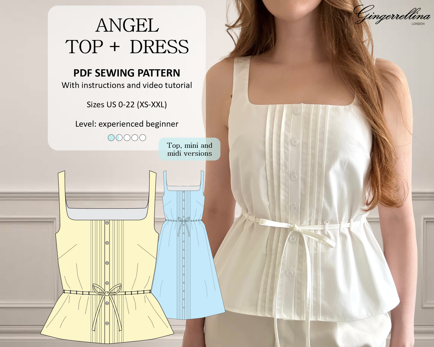 Angel top + dress - PDF sewing pattern - US 0-22