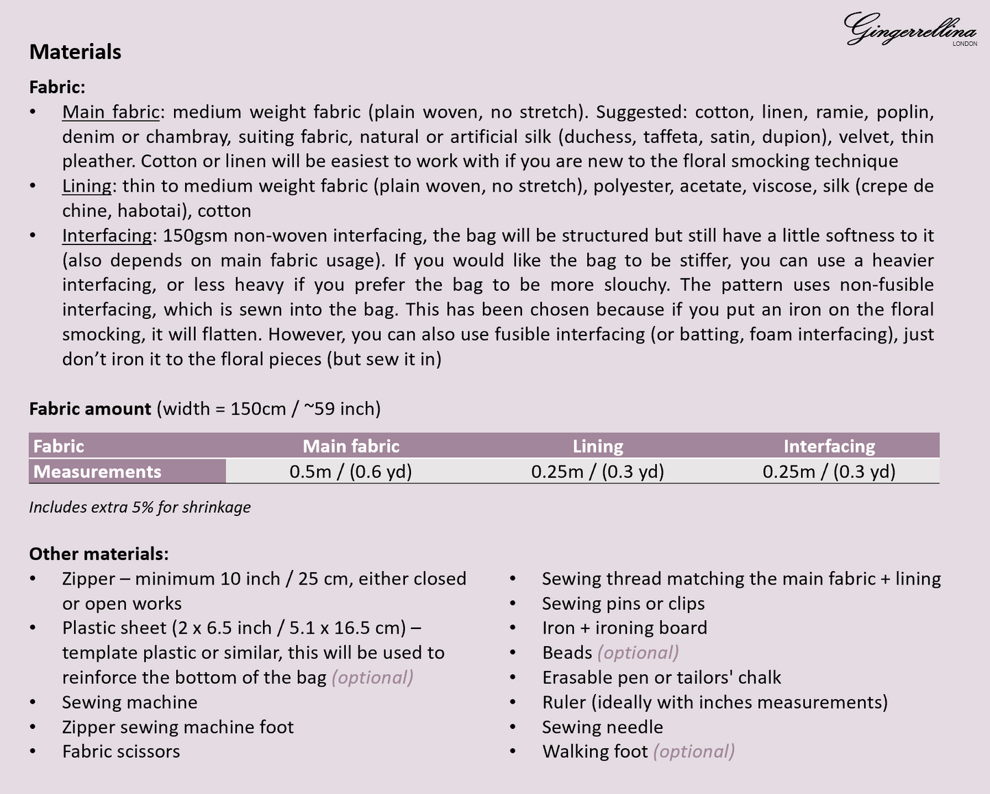 Hillgate baguette bag / clutch – floral smocking – PDF sewing pattern