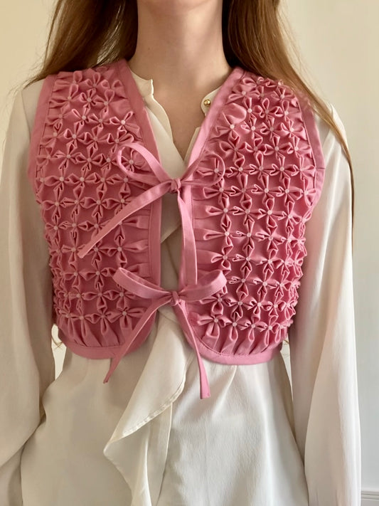 Floral smocked vest - rose quartz